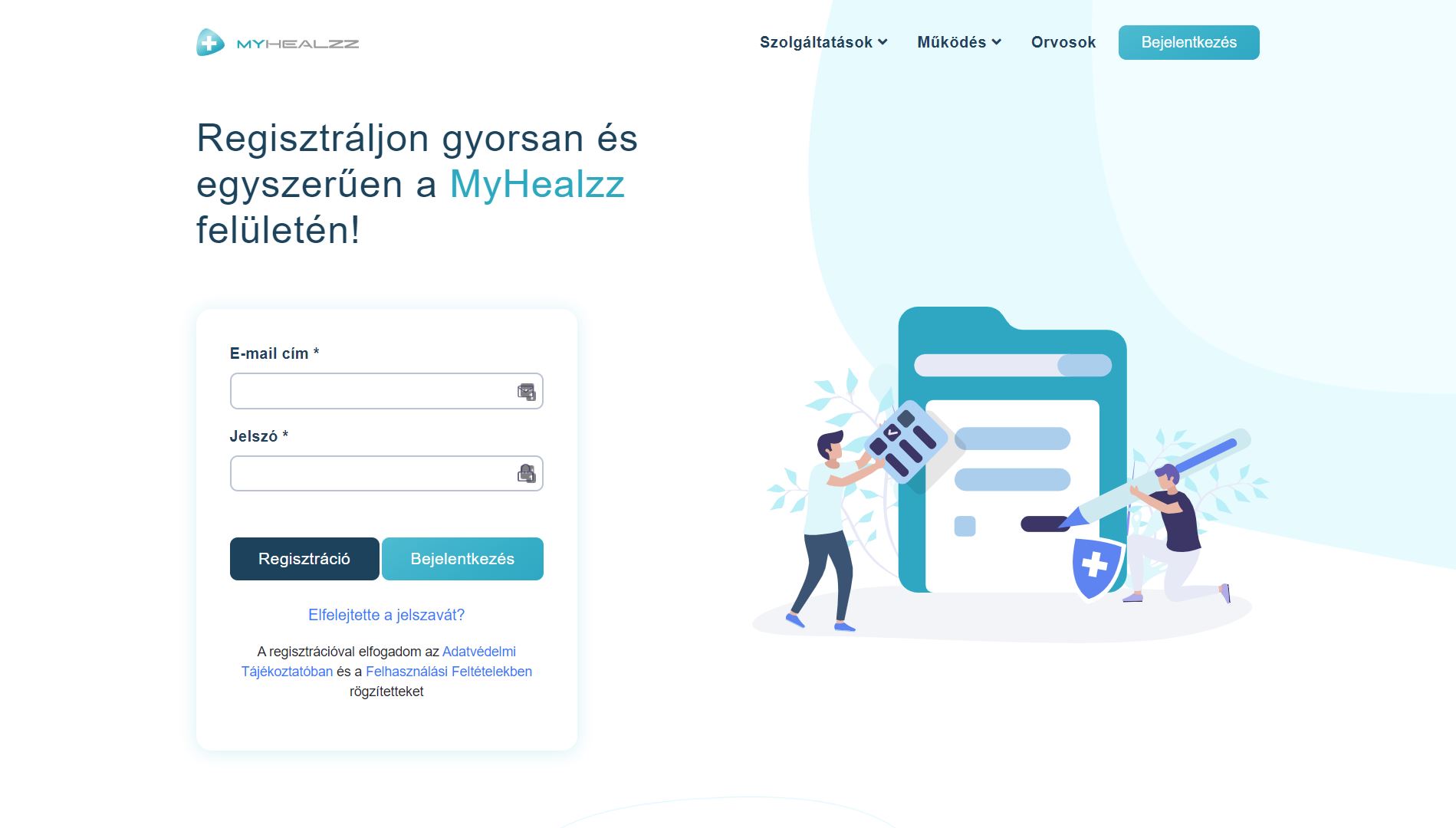 Registration and login screen of a custom-built customer portal