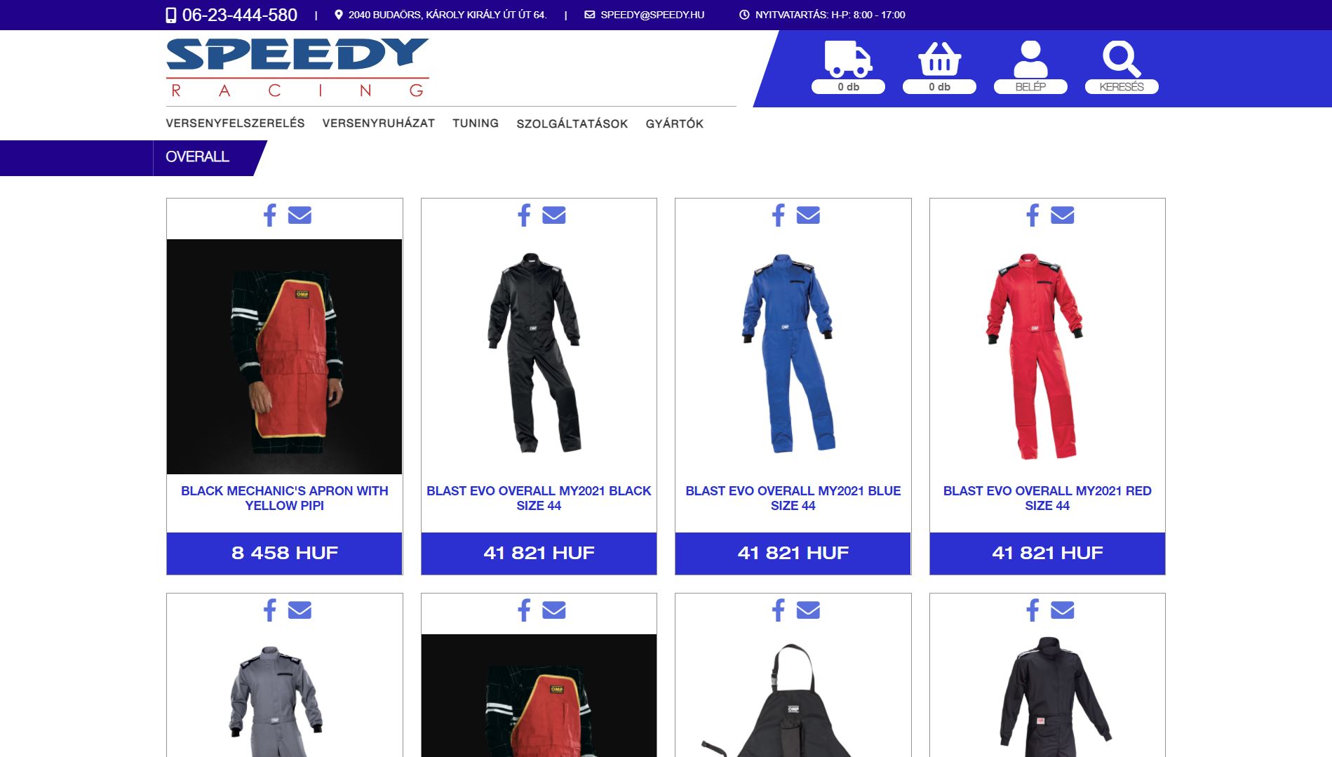 The home page of the Speedy Racing webshop we developed