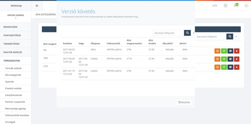 Appon ERP version history: every data change can be traced