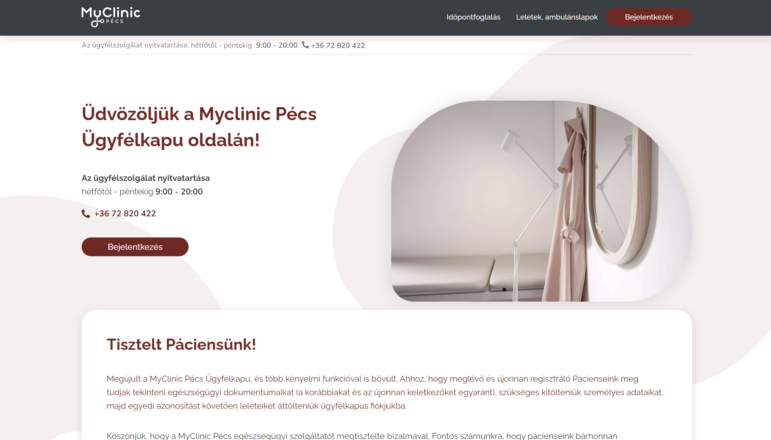 MyClinic Pécs ügyfélkapu (képernyőkép)